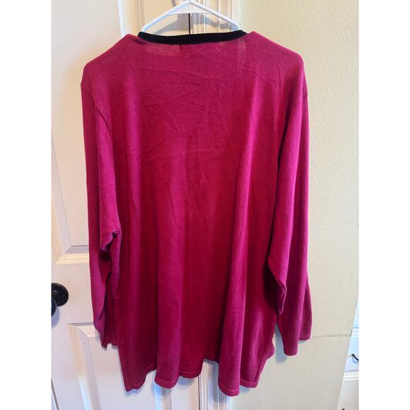 Studio Collection Women Red Sweater Black Velvet Trim Tie Plus Size 2X - Picture 6 of 8